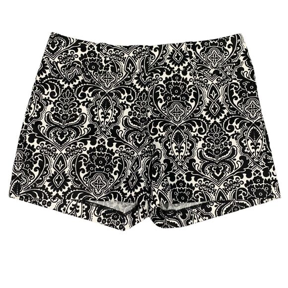 Ann Taylor Shorts Womens 4P Petite Black White Signature Baroque Stretch Chino - Picture 1 of 13